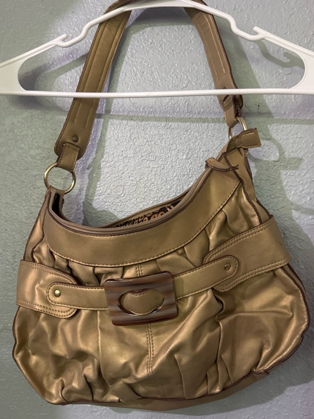 Mondani Metallic Bronze Shoulder Bag with Heart Accent